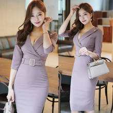 Vestido de verão feminino ol elegante escritório senhora coreano vestido com cinto vestidos trabalho bodycon vestido sukienka sexy midi vestido fc299 2024 - compre barato
