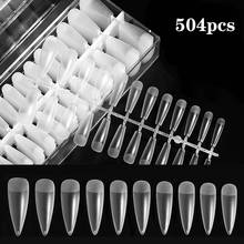 New 504pcs/Boxed Professional Fake Nails Long Ballerina Half French Acrylic Nail Tips Frosted Non-marking Water Drop False Nails 2024 - buy cheap