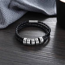 Personalized Black Braided Rope Bracelet Stainless Steel Custom Name 5 Beads Charm Bracelet Bangles For Men 2024 - buy cheap