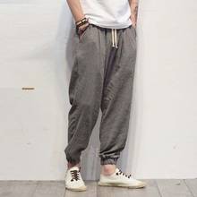 Cotton Linen Mens Harem Pants Autumn Thin Male Casual Elastic Waist Joggers 2019 Solid Fitness Trousers Man Streetwear Clothes 2024 - buy cheap