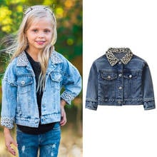 Crianças outono casaco de bebê meninas jean jaqueta crianças outono quente outerwear moda leopardo impressão denim casaco 2024 - compre barato