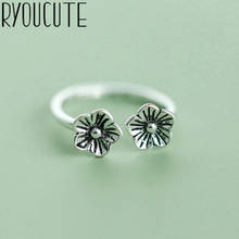 Винтажные 925 пробы серебряные кольца с двойным цветком для женщин Регулируемый размер кольца для мужчин тайские серебряные ювелирные изделия 2024 - купить недорого