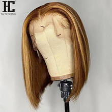 Peruca ombré bob liso, loiro mel, marrom, 13x1, lace front, cabelo humano, pré-arrancado 2024 - compre barato