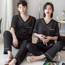 FZSLCYIYI Couples Lovers Pajamas Sets Women Short-sleeve + Pants Summer Pyjama Loose Men Faux Silk Couple Pijama Set Sleepwear 2024 - buy cheap