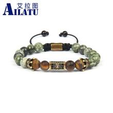 Ailatu New Fashion Antique Black Cz Lion Head Bracelets Men's Green Natural Stone Crown Bracelet Top Quality 2024 - buy cheap