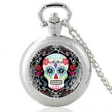 Skull Flower Charm Pattern Vintage Quartz Pocket Watch Men Women Glass Dome Pendant Necklace Hours Clock Gifts 2024 - buy cheap