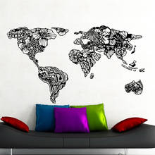 World Map Flowers Wall Decal World Map Fauna Floral Style Vinyl Wall Sticker Office Home Room Decoration Waterproof Mural Z906 2024 - buy cheap