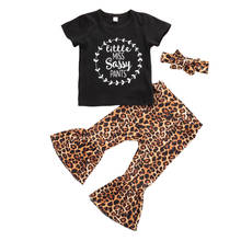 1-6Y Infant Baby Girls Clothes Sets Leopard Letter Print Short Sleeve T Shirts Tops+Flare Pants+Headband 3pcs 2024 - buy cheap