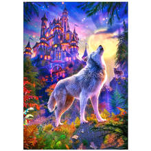 Full round 5D DIY diamond painting animal wolf, castle, moon diamond embroidery kit mosaic landscape home decoration 30*40 2024 - buy cheap