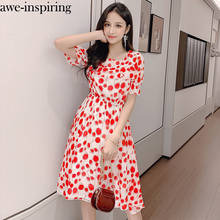 awe-inspiring Sweet Chic Women Summer Dress Vintage Ruffle Printed Chiffon Dress Korean Casual Short Sleeve Elegant Robe Femme 2024 - buy cheap