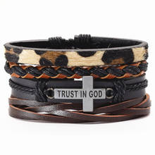 Trust In God Jesus WWJD Khaki Faith Punk 4 pcs/set Vintage Black Beads Bible Leather Bracelets Men Bracelets Women Homme Jewelry 2024 - buy cheap
