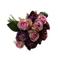 12 голов/букет, искусственные цветы, букет, искусственные розы, Шелковый цветок, искусственный цветок, сделай сам, свадебное украшение, домашний декор 2024 - купить недорого