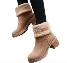 Botas femininas de neve, calçado feminino cano curto de lã quente confortável plus size 35-43 2024 - compre barato