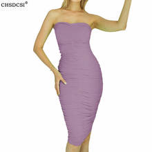 CHSDCSI Summer Dress Women Bodycon Solid Summer Pleated Sexy Party Skinny Slim Sleeveless Night Club Wear Midi Party Vestidos 2024 - buy cheap