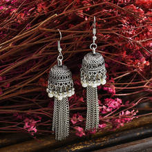 Afghan Ethnic Vintage Indian Jhumka Dangle Drop Earrings For Women Hollow Bell Pearl Long Chain Tassel Gypsy Turkish Jewelry 2024 - buy cheap
