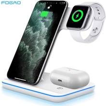 Fdgao 15w 3 in1 qi estação doca carregador sem fio para iphone 12 11 xs xr x 8 airpods pro apple assista 6 5 4 3 suporte de carregamento rápido 2024 - compre barato