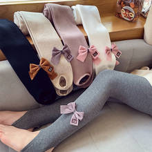 Teens Girl Leggings With Bow 4-13Y Princess Autumn Winter Casual Pants Cotton Slim Leggings Baby Girl Bowtie Cute Knit Leggings 2024 - buy cheap