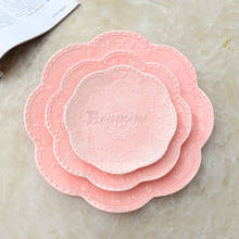 6"8"10inches 3pcs/set Ceramic Flat Plate Pink Western Tableware  Embossed Steak Dish Western Plates Round Dish Snack Tray 2024 - buy cheap