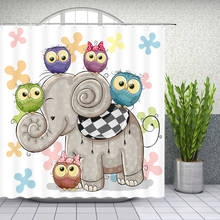 Cartoon Elephant Owl Shower Curtains Cute Animal Kids Bathroom Decor Home Bath Bathtub Waterproof Polyester Curtain Set Cheap 2024 - buy cheap