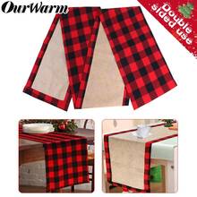 OurWarm Christmas Plaid Burlap Table Runner New Year Home Table Decoration Waterproof Material Soft Table Runner 2024 - buy cheap