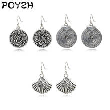 Pendientes colgantes de aleación de zinc para mujer, aretes colgantes de flor y estrella de mar con protección ambiental, plata, Retro, regalo de joyería para mujer 2024 - compra barato