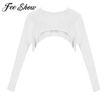 Women Sexy Hollow Out Solid Ribbed Grey Sweater Fashion Short Crop Top O Neck Long Sleeve Cropped Pullover Shrug Tops Tee Shirt 2024 - buy cheap