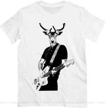 T-Shirt Hirsch Rock Mit Gitarre Weiß Gitarrist Und Kopf Tier Cotton Tee Shirt Stylish Custom 2024 - buy cheap
