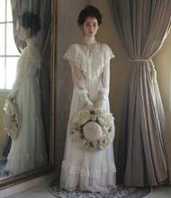 2021 New Designs Off White Victoria Long Sleeve Sweep Train A-Line Lace Wedding Dress Bride Gown Vestidos De Novia 2024 - buy cheap