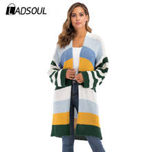 Women's Mixed Color Contrast Striped Long Knit Sweater Cardigan High Quality Fashion Casual Women's Clothing свитер женский 2024 - buy cheap