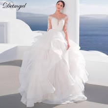 Detmgel Luxury Scoop Neck Beading Illision Back A-Line Wedding Dress New Long Sleeve Appliques Ruched Tulle Princess Bride Gown 2024 - buy cheap