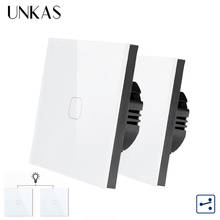 UNKAS EU/UK Standard 2 Pcs 1 Gang 2 Way Wall Touch Switch White Crystal Glass Panel 220-250V Only Function 2024 - buy cheap