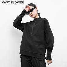 Zipper Black Sweatshirt Women New Stand Collar Long Sleeve Ribbon Patchwork Loose Pullover Fashion Clothes Spring Autumn 2021 2024 - buy cheap