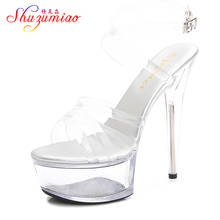 Sandalias de plataforma con flores de cristal transparente para mujer, zapatos femeninos de tacón alto de 15CM, de PVC, nuevos 2024 - compra barato