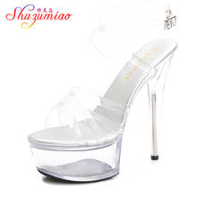 New Female Shoes Sandale Women Sandals Shoes Pumps PVC Transparent Crystal Flowers Platform High Heels 15CM Ladies Shoes Sandals 2024 - buy cheap