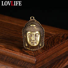 Vintage Brass 3D Buddha Head Tag Pendant for Keychain Hanging Jewerly Accessory Maitreya Copper Car Key Chain  Ring Lucky Charms 2024 - buy cheap