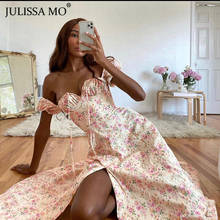 JULISSA MO Vintage Floral Print Long Dress Summer Square Collar Puff Sleeve Women Dresses Elegant Ruffles Split Party Vestidos 2024 - buy cheap