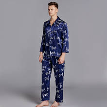 Novos conjuntos de pijama de cetim de seda dos homens manga longa pijamas conjunto de duas peças pijamas terno masculino respirável pijamas loungewear 2024 - compre barato