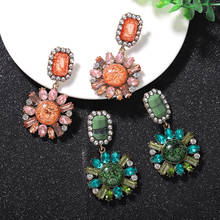 HYSECMAO-pendientes colgantes de flores para mujer, aretes colgantes Vintage con tachuelas y cristales coloridos, joyería Bohemia para fiesta, venta al por mayor 2024 - compra barato