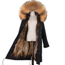 Chaqueta larga de Invierno para mujer, abrigo de piel auténtica, con capucha de piel de mapache Natural grande, ropa de calle desmontable, novedad de 2020 2024 - compra barato
