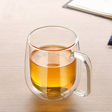 Caneca de café do copo de chá da bebida do copo de chá caneca de café transparente copo de vidro da parede dobro com punho da tampa canecas 2024 - compre barato