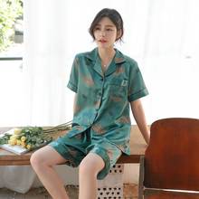 Pijamas de verão femininos, de seda e mangas curtas, terno fino, versão coreana, sexy, soltos, roupas para casa, pijamas de seda adoráveis com gelo 2024 - compre barato