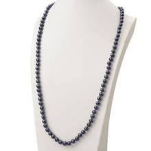Collar de perlas sintéticas para mujer, collar de perlas largas de color azul oscuro, estilo elegante, 8mm, 36 pulgadas, H854 2024 - compra barato