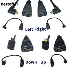 90 градусов угол вправо влево вверх вниз Micro HDMI 1,4 Мужской Тип D к Mini HDMI 1,4 Женский Тип C удлинитель для портативных ПК HDTV 2024 - купить недорого