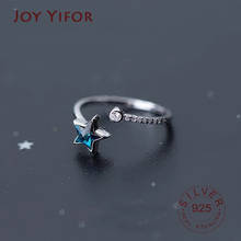 100% 925 Solid Real Sterling Silver Fine Jewelry Moon Star blue Cocktail Opening Ring Sizable For Women Girl Gift 2024 - buy cheap