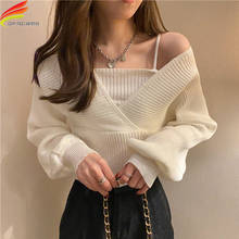 Two Piece Set Sweater Women 2021 Autumn Winter New Rib Knitting Long Sleeve Top V Neck Off Shoulder Casual Pullovers Hot Sale 2024 - buy cheap