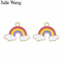 Julie Wang 10PCS Enamel Rainbow Charm Cloud Alloy Gold Tone Necklace Bracelet Earrings Jewelry Making Metal Accessory 2024 - buy cheap