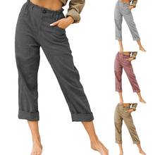 Pantalones rectos largos de lino y algodón para mujer, pantalón holgado informal de cintura alta con bolsillos, ropa de calle, 5XL 2024 - compra barato