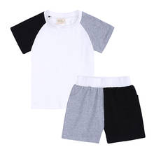 2PCS Cotton Tops+Shorts Unisex Solid Summer Baby Boy Clothes Sets Pants Splicing Baby Girl Clothes Pajamas Home Wear Pullover 2024 - buy cheap