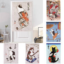 Tela de gato de tatuaje japonés, Media cortina para puerta de dormitorio, cortina de partición geométrica, decoración del hogar, cortina colgante para puerta 2024 - compra barato
