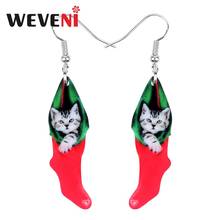 WEVENI Acrylic Christmas Short Hair Cat Sock Earrings Drop Dangle Animal Pets Jewelry For Women Girls Teen Party Gift Decoration 2024 - buy cheap